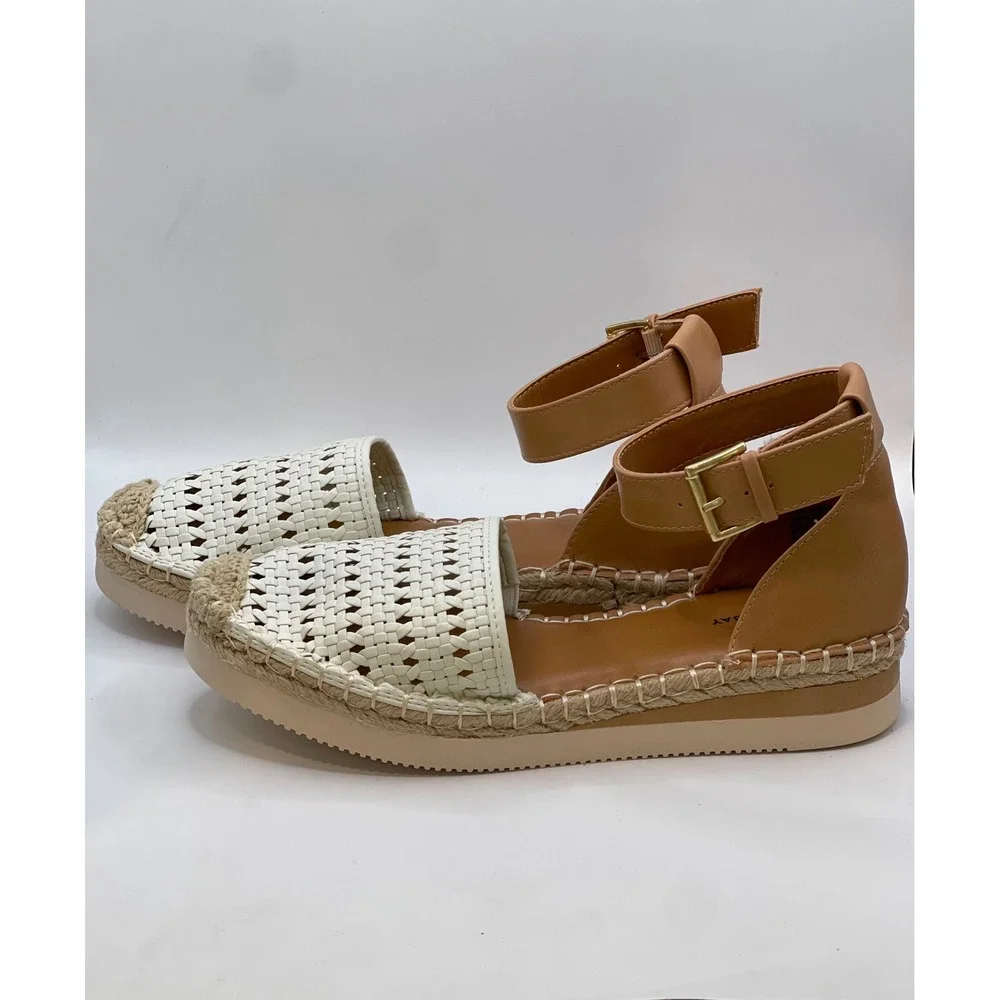 St. Johns Bay Carlton Cream Multi Espadrille Ankle Strap Sandals Womens 7.5 M